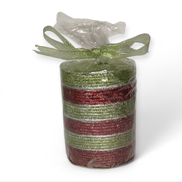 Holiday essentials Other - Holiday Inspirations Green and Red Striped Glitter Christmas Candle Decor
